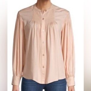 Rebecca Taylor Ballet Pink Smocked Twill Button Tunic Blouse Size X Small